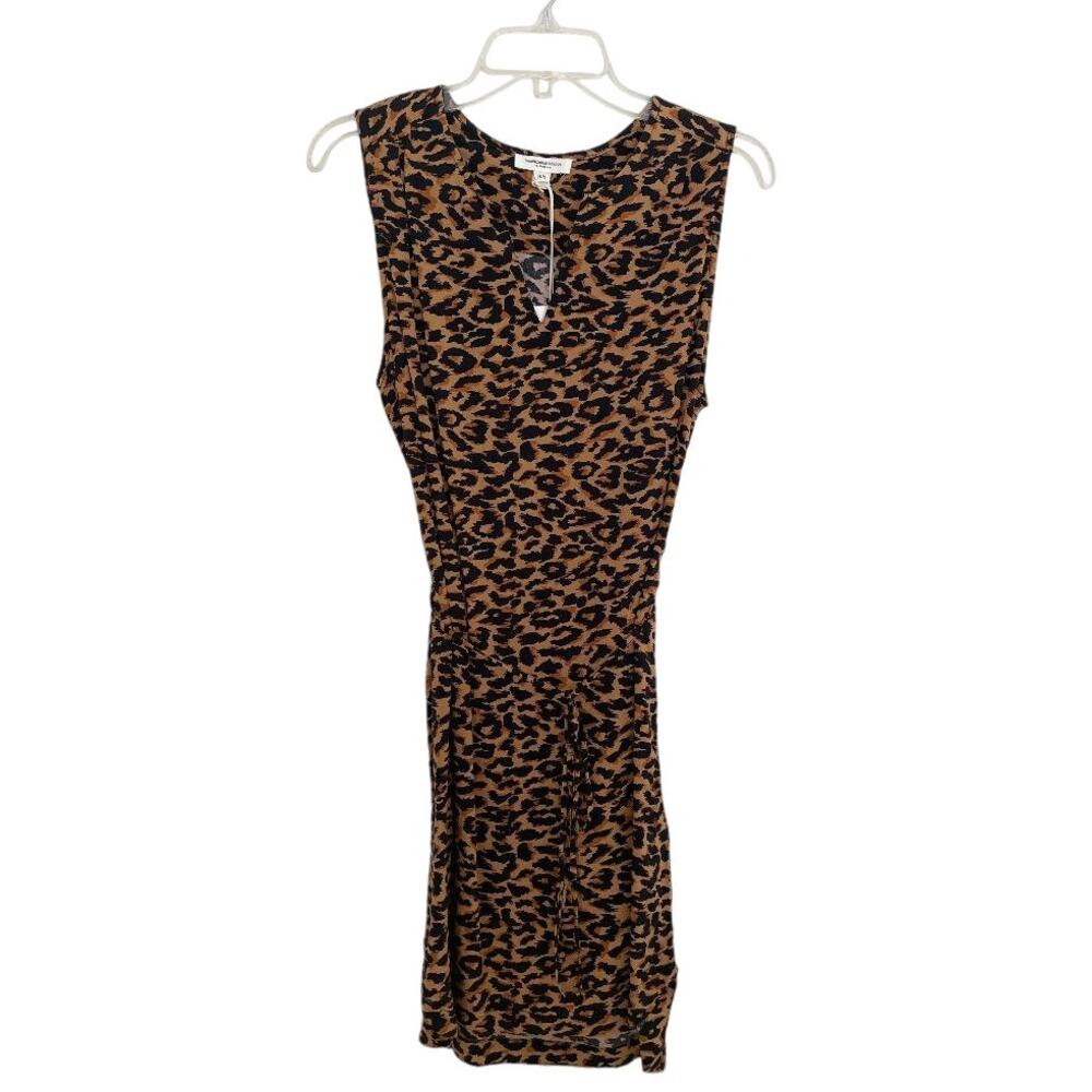 Beach Lunch Lounge Dress Leopard Animal Print Sleeveless V Neck Tie Waist Size M